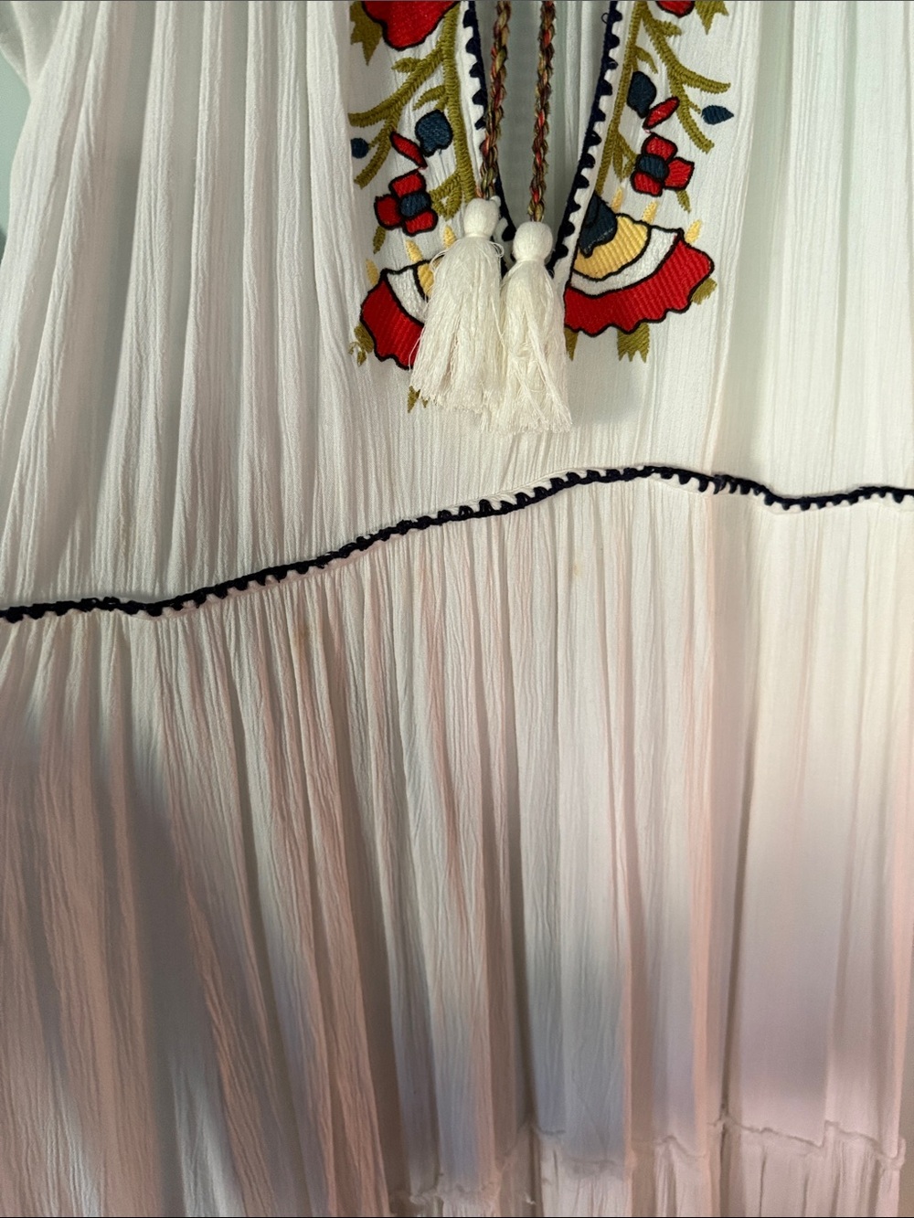 Free People White Maxi Dress with Red & Yellow Embroidery - Picture 5 of 8